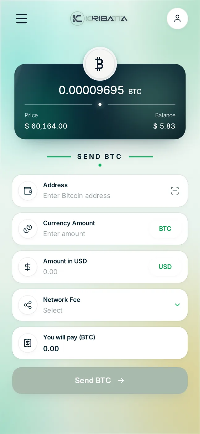 Kribatta app — Send crypto